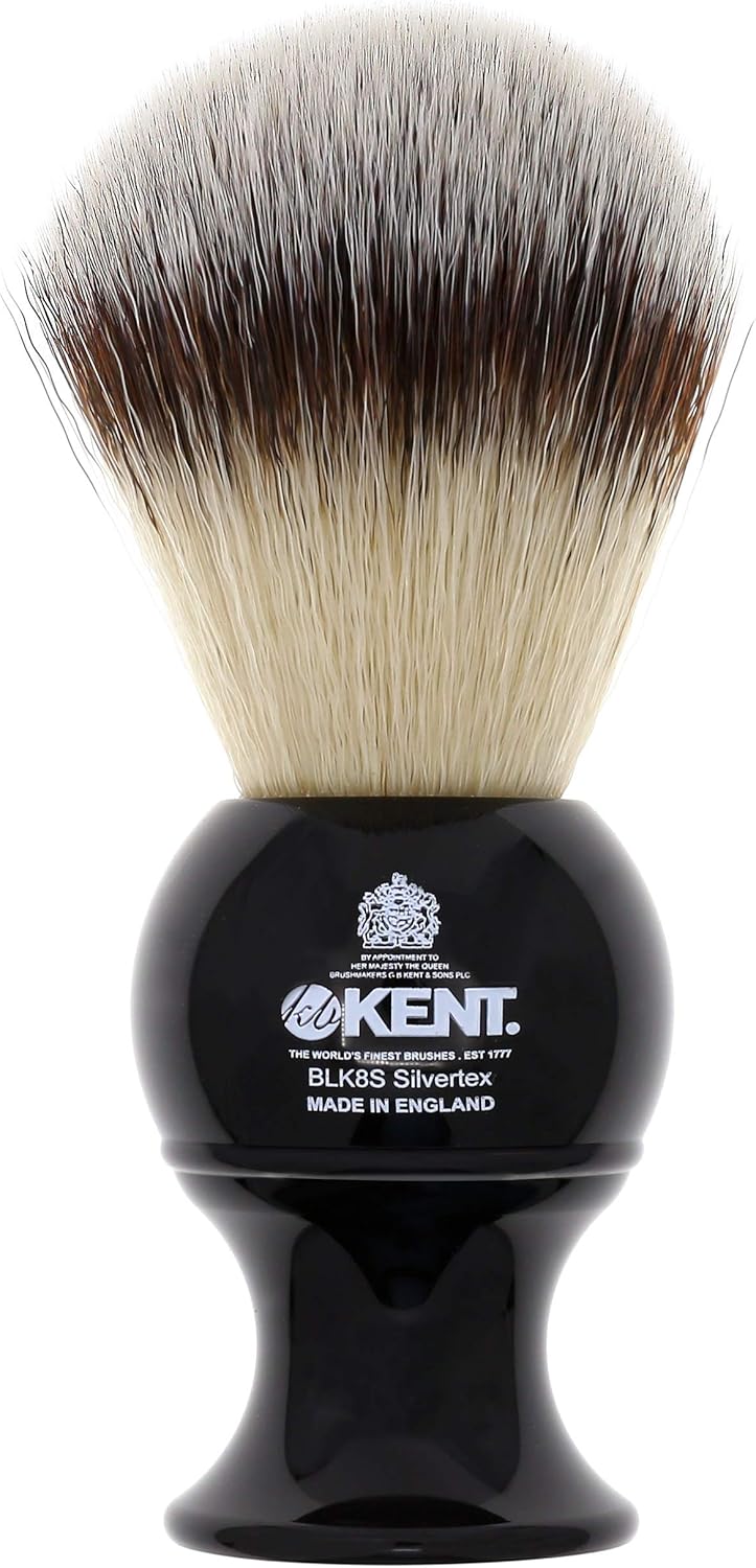 Kent BLK8S Shaving Brush with Ultra-Soft Silvertext Synthetic Bristles and Black Resin Handle to use with Shave Cream or Soap for a Perfect Lather. Luxury Shaving Since 1777, Made in England