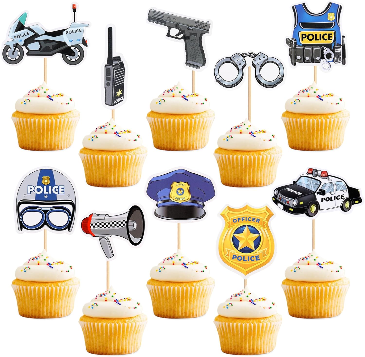 Police Cupcake Toppers,30 PCS Police Cake Topper,Police Cake Decorations,Police Party Decorations,Police Birthday Party Decorations