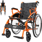 VOCIC Wheelchair for Adults Lightweight Portable Folding Wheelchair for Seniors with Flip-Back Arm Self-Propelled Wheelchair for Seniors with Double-Brake Designwith 23.6-Inch Large Rear