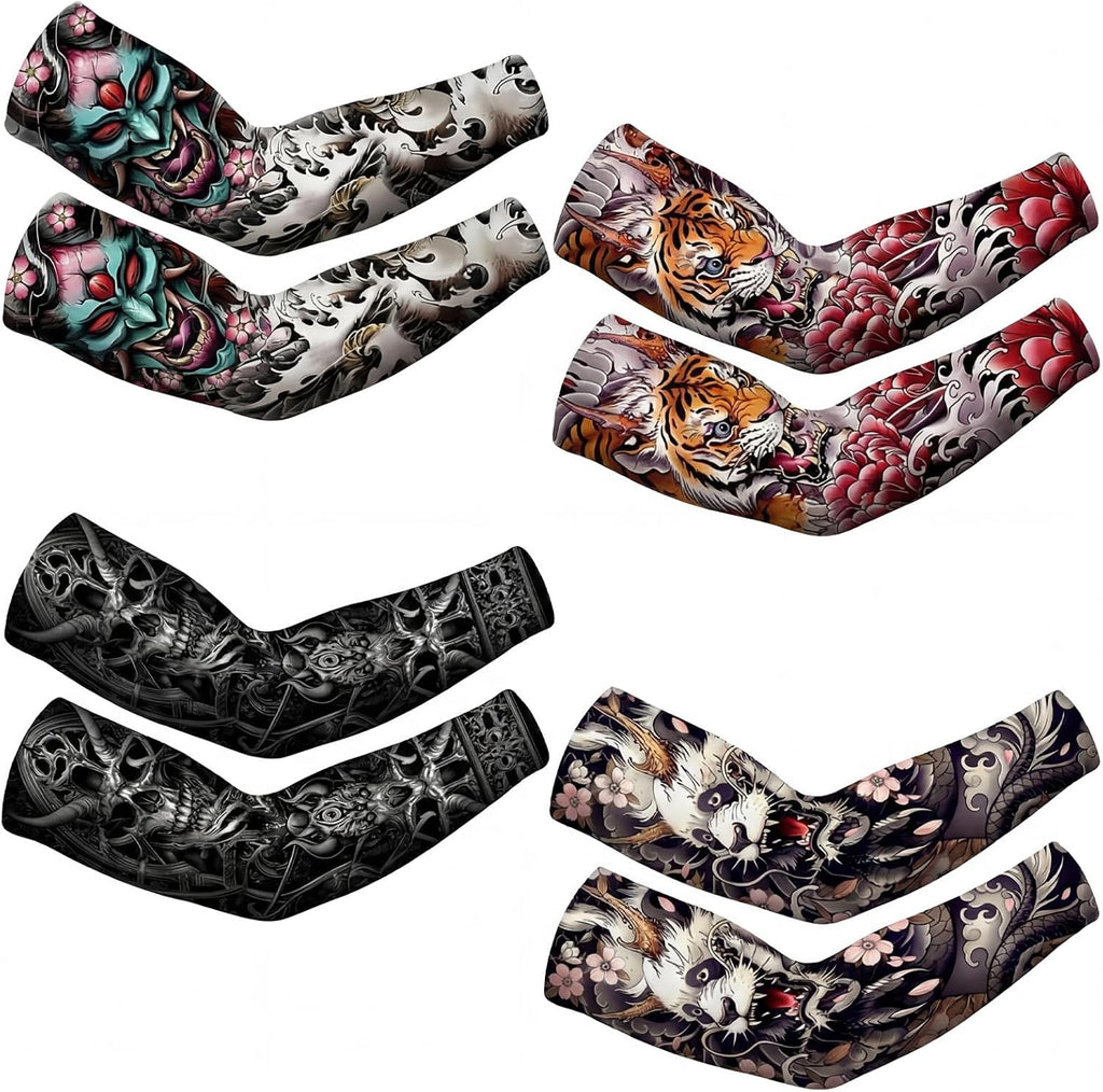 Newcotte 4 Pairs UV Sun Protection Arm Sleeves Cooling Sports Sleeve Anti Slip Ice Silk Warmers Arm Covers for Men Women