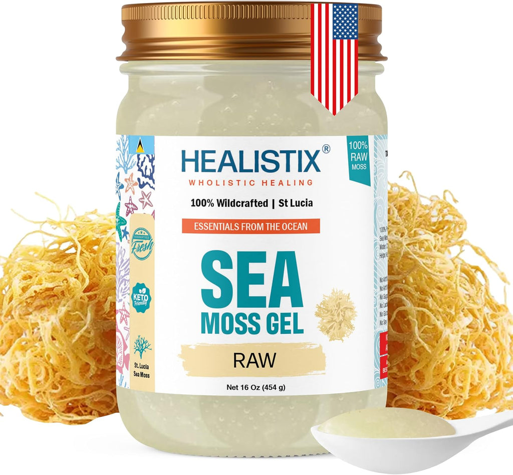 Healistix Raw Sea Moss Gel [16 Oz] - Exquisitely Crafted from Irish Seamoss Wildcrafted in The Pristine Waters of St Lucia, A Natural Delight Sea Vegetable in Glass Jar