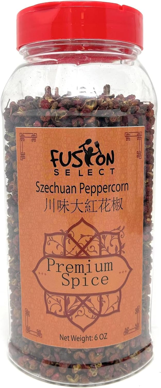 Fusion Select Premium Szechuan Peppercorn - Authentic Sichuan Whole Peppercorns for Chinese Cuisine, Mapo Tofu, Kung Pao Chicken - Spice Seasoning with Tasty Lemon Twist - Double Flip Lid Jar - 6oz