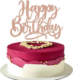 Rsstarxi 1 Pack Happy Birthday Cake Topper Glitter Birthday Celebration Cake Pick for Baby Shower Kids Boys Girls Happy Birthday Party Cake Decorations Supplies Rose Gold