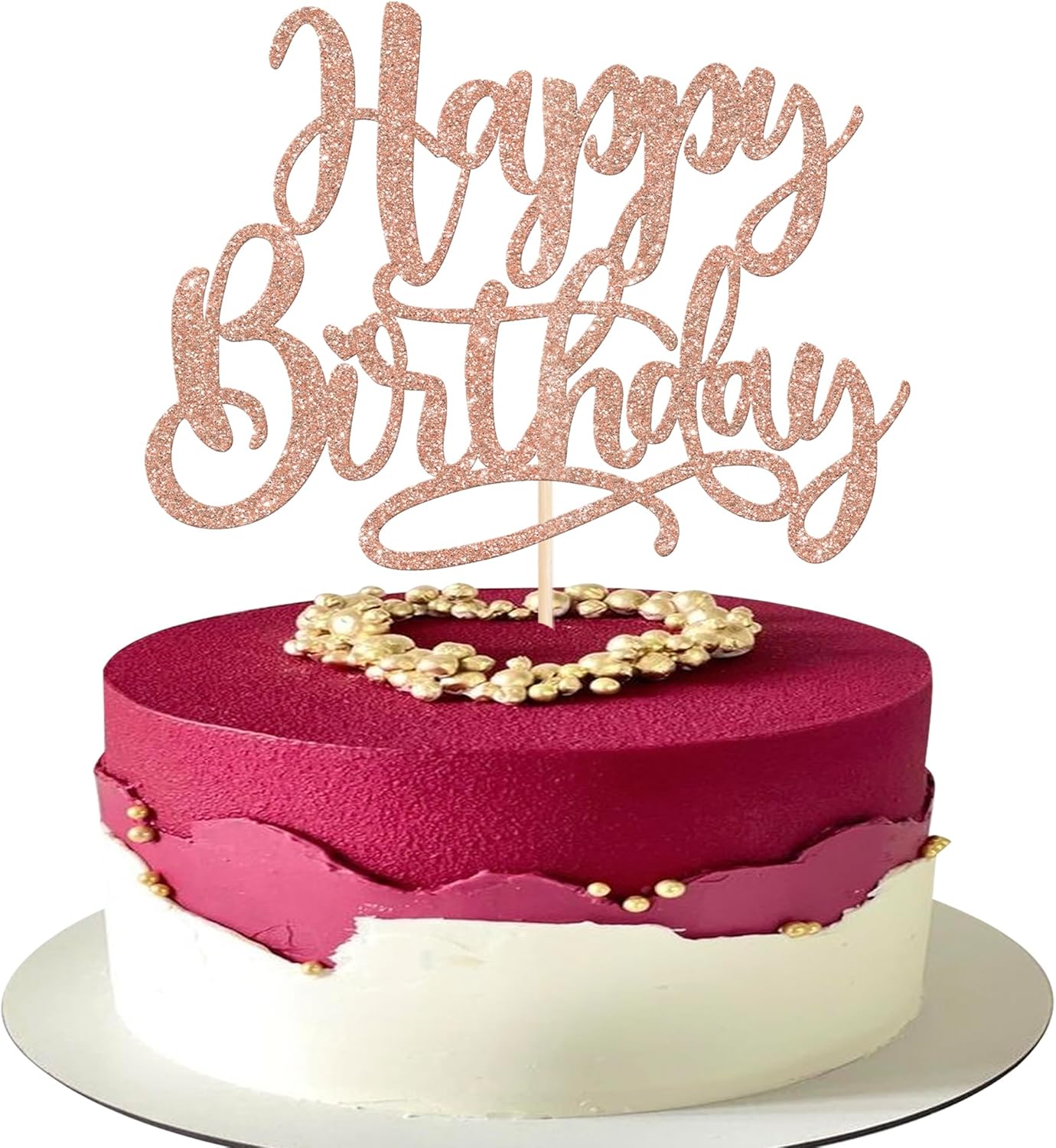 Rsstarxi 1 Pack Happy Birthday Cake Topper Glitter Birthday Celebration Cake Pick for Baby Shower Kids Boys Girls Happy Birthday Party Cake Decorations Supplies Rose Gold