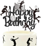 Volleyball Cake Topper Volleyball Happy Birthday Theme Party Decoration Glitter Black Sports Cake Decor Sport Ball Cake Pick for Girls Player Celebration Baby Shower Supplies