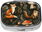 Pill Box-2 Compartment Small Pill Case Square Organizer Case with Mirror Portable Metal Medicine Box Travel Container for Pocket & Purse Women Men（Cute Fox Mushroom）