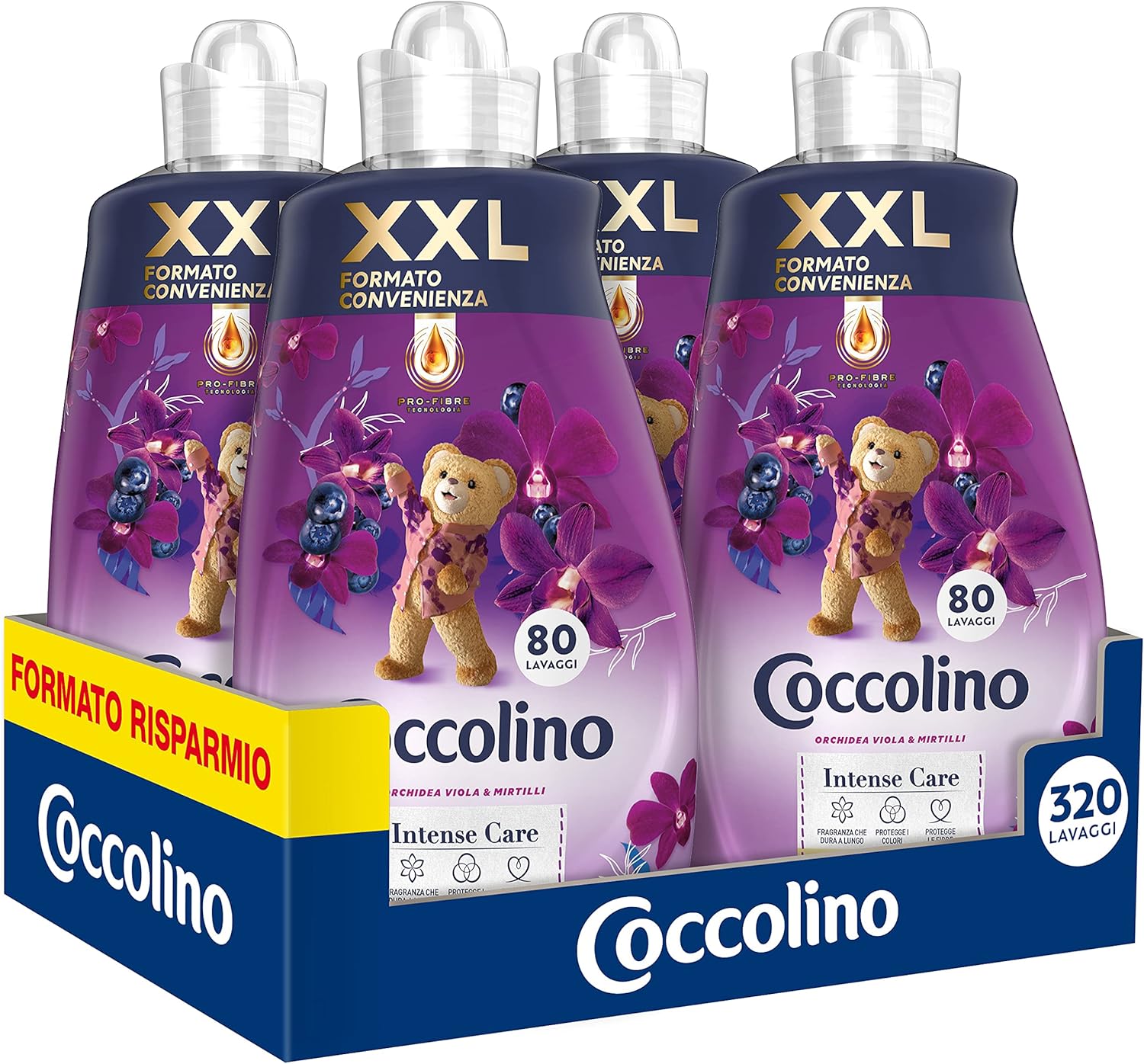 Coccolino Ammorbidente Concentrato Orchidea Viola & Mirtilli 8 Litri 320 Lavaggi, 4x80 Lavaggi
