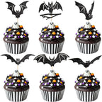 Black Glitter Bat Cupcake Toppers 24Pcs Bat Halloween Cupcake Picks Bats Cake Decorations Halloween Bat Wings Cake Decorations Horror Cake Cupcake Toppers for Halloweens Theme Birthday Party