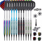 Turnart Darts Plastic Tip - Professional Soft Tip Darts Set for Electronic Dartboard 12 Pcs 18 Grams with 50 Extra Tips 24 Flights 2 Flight Protctors and Tool Kit Gift Darts