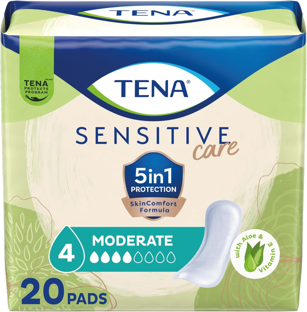 Tena Sensitive Moderate Bladder Control Pads, Incontinence, Moderate Absorbency, 20 Count, 1 Pack