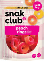 Snak Club Peach Rings Gummy Candy, Fruit Flavored Candy Gummies, Soft and Chewy, Gluten-Free and Vegan Snacks, 16 oz Resealable Bag