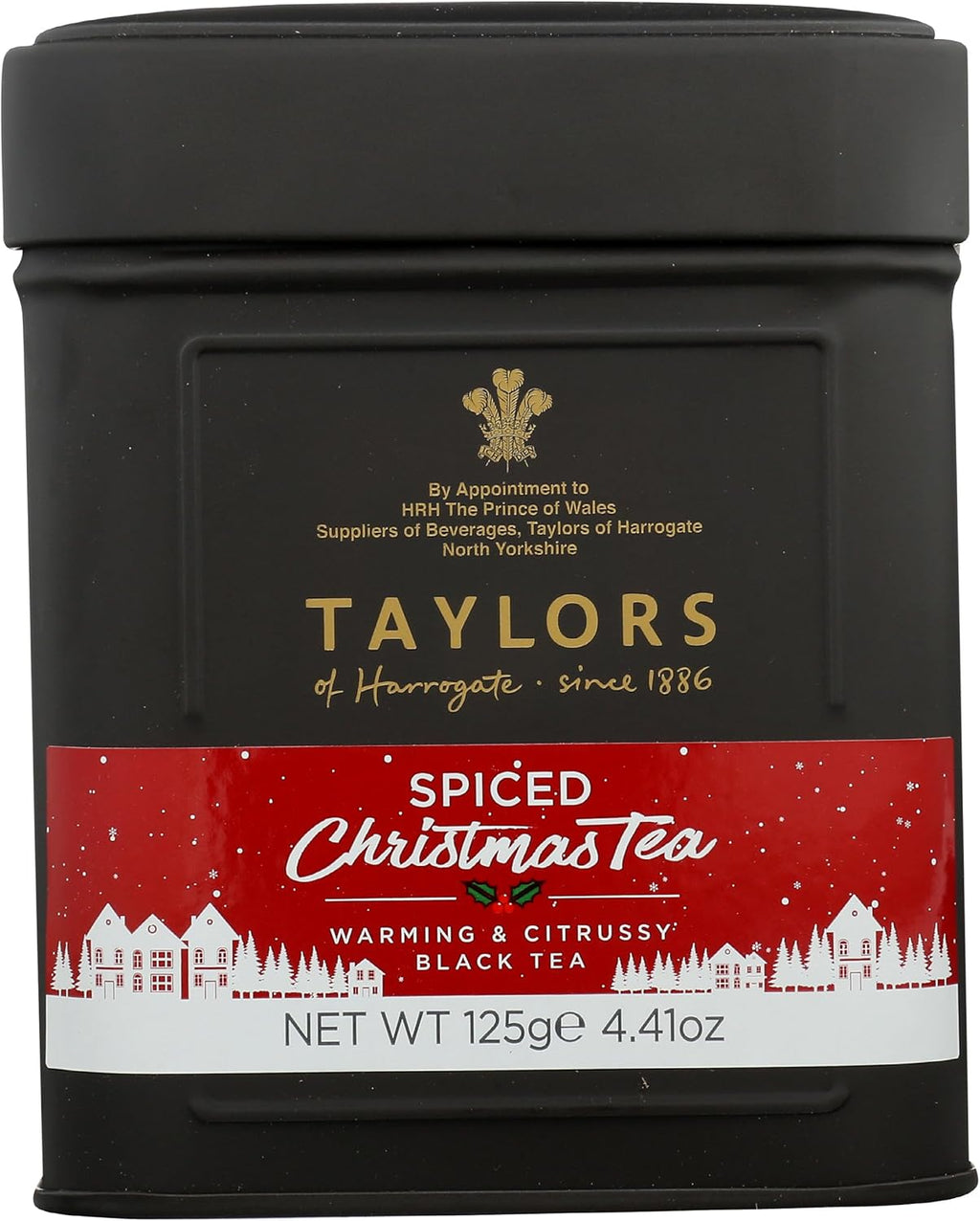 Taylors of Harrogate Spiced Christmas, Holiday Black Tea, Loose Leaf, 4.41 Ounce Tin Caddy, Deep, Festive and Spiced, Caffeinated, Premium Whole Leaf Tea