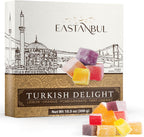Eastanbul Turkish Delight, 10.5oz, Turkish Delights Candy, 4 Flavors Pomegranate, Orange, Tart Cherry, Lemon, International Candy, Lokum, Plain, Gluten Free, Vegan Gift