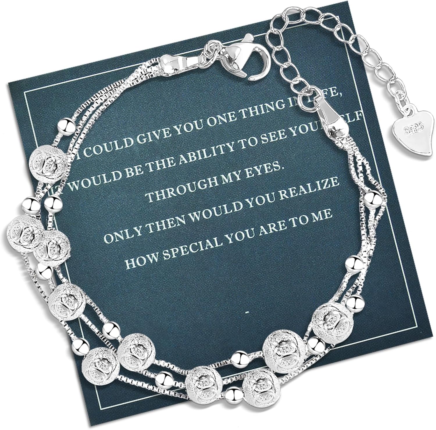 FANCIBAND 925 Sterling Silver Charm Bracelets for Women, Dainty Silver Chain Adjustable Beaded Bracelet Simple Jewelry Gifts for Women