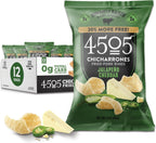 4505 Jalapeno Cheddar Seasoned Chicharrones, Fried Pork Rinds - Jalapeno Cheddar Flavored Pork Skins - Low Carb, Gluten-Free, Protein Snack - 3oz (Pack of 12