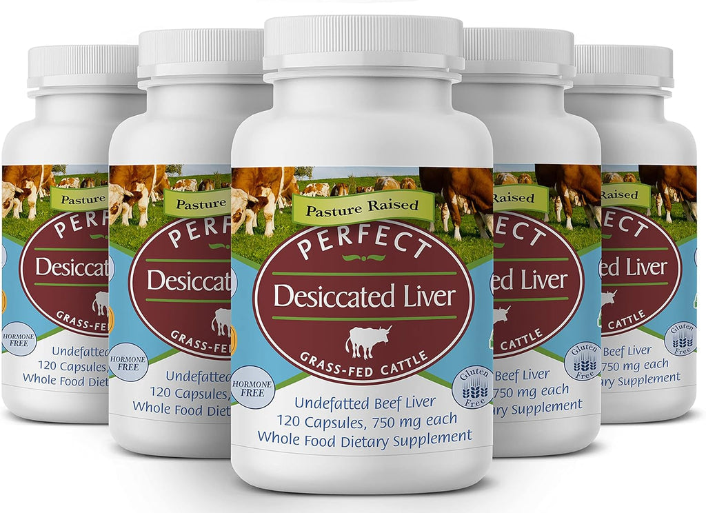 Perfect Supplements – Perfect Desiccated Liver – 120 Capsules – Undefatted Beef Liver – Natural Source of Protein, Iron, Vitamins A & B – 5 Pack