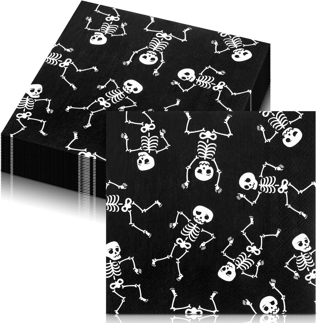 MotiMind 50 Pcs Halloween Disposable Napkins Paper Napkins Skull Dancing Skeleton Cocktail Napkins for Dinner Luncheon Halloween Party Tableware Supplies Trick or Treat Decorations