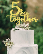 5 years together golden cake topper, happy 5th Anniversary Cake Toppers, 5th Anniversary Decorations, 5th Wedding Anniversary Party Supplies,Five Anniversary Cake topper