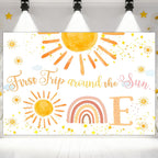 First Trip Around The Sun Party Decorations，Boho Sunshine 1st Birthday Party Banner, Sun Theme 1st Birthday Party Photo Background Decoration Supplies for Boys Girls
