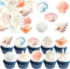 60 PCS Edible Sea Shell Cupcake Toppers Starfish Conch Seahorse SeaShell Cupcake Picks Edible Beach Party Decorations for Under the Sea Baby Shower Wedding Birthday Party Cake Decors Supplies