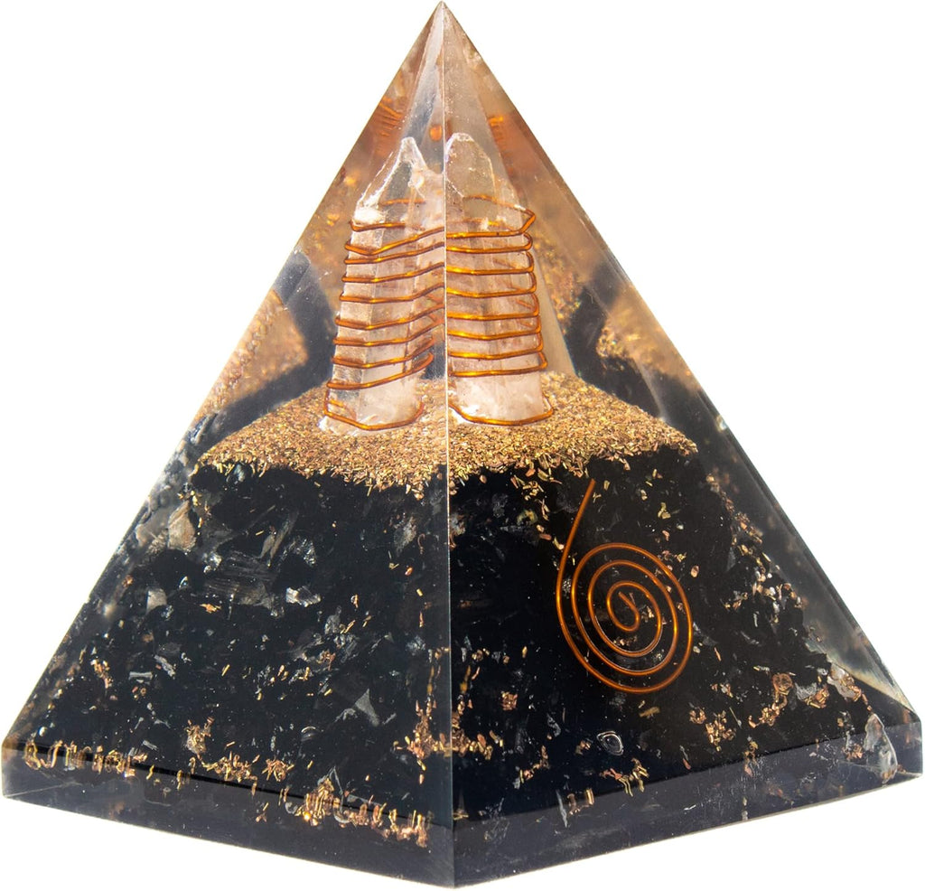 Shungite Orgonite Pyramid for Energy cleansing, Protection, Grounding Energy, Spiritual Healing | Handmade Orgonite pyramids with Copper Coil and Crystal Quartz for Chakra Protection