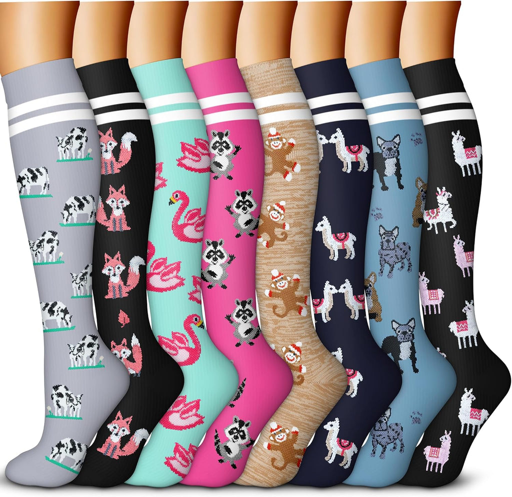 QUXIANG Copper Compression Socks for Women & Men Circulation (8 Pairs) - Best for Running Athletic Cycling - 15-20 mmHg