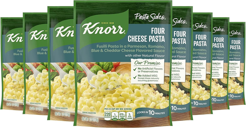 Knorr Pasta Sides For Delicious Quick Pasta Side Dishes Four Cheese Pasta No Artificial Flavors, No Preservatives, No Added Msg 4.1 oz, Pack of 8
