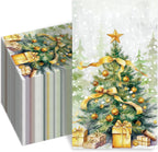 100 Pcs Christmas Paper Napkins Disposable Cocktail Napkins Golden Xmas Tree Guest Dining Table Bathroom Hand Towel for Winter Holiday Party Dinner