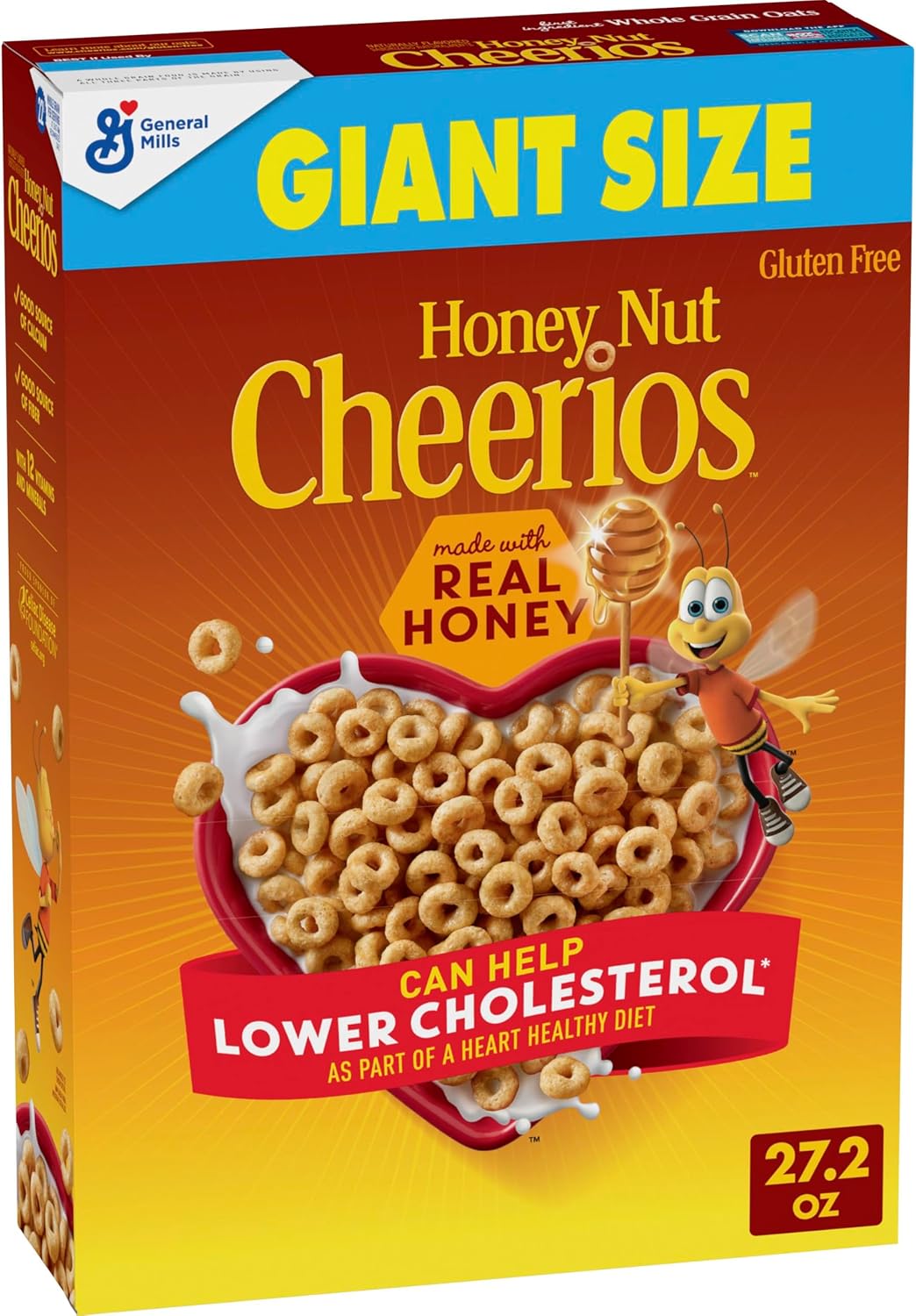 Honey Nut Cheerios, Heart Healthy Gluten Free Breakfast Cereal with Whole Grain Oats, Giant Size, 27.2 oz