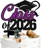 Aeryourtar Class of 2026 Cake Topper, Congrats Grad 2026 Graduation Cake Decor, So Proud of You, High School/College Graduate Celebration Party Decoration Supplies, Black and Purple Glitter