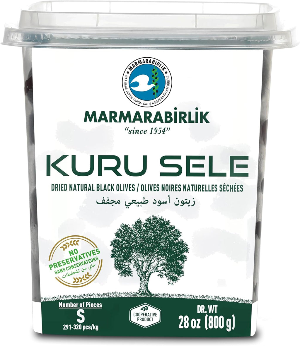 Marmarabirlik Black Olives, Turkish Dry Cured Black Olives, Hand-Picked, Healthy Snacks, Mediterranean Flavor, Great for Snacking and Salads, Vegan, Kosher and Halal, Small, 28 Oz (800g)