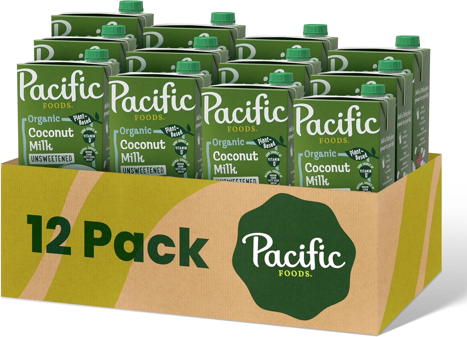 Pacific Foods Organic Unsweetened Coconut Milk, Plant Based Milk, 32 oz Carton (12 Pack)