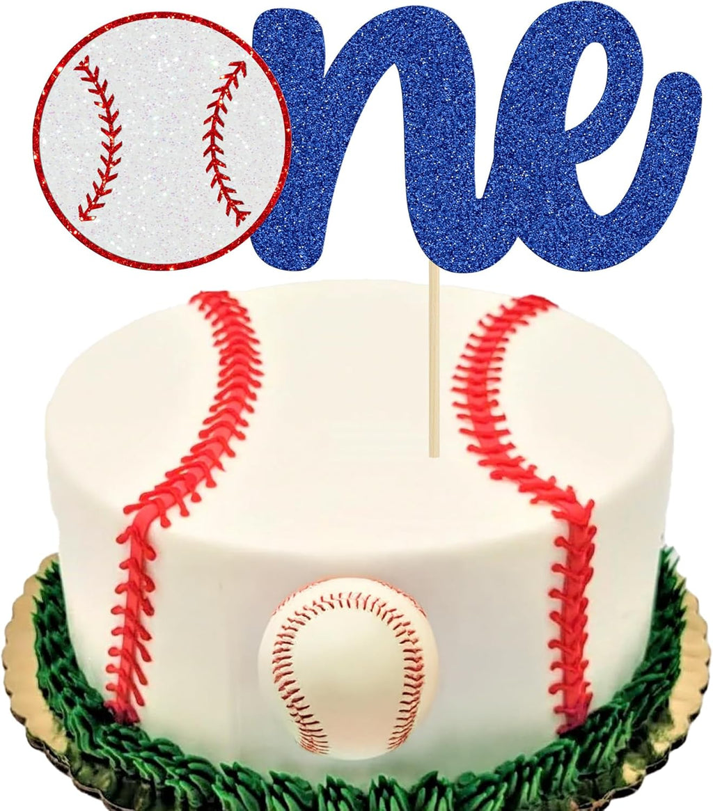 1 Pack Baseball One Cake Topper Glitter Sport Theme First Birthday Cake Decoration for Baseball Theme Kids 1st Birthday Party Cake Decorations Supplies