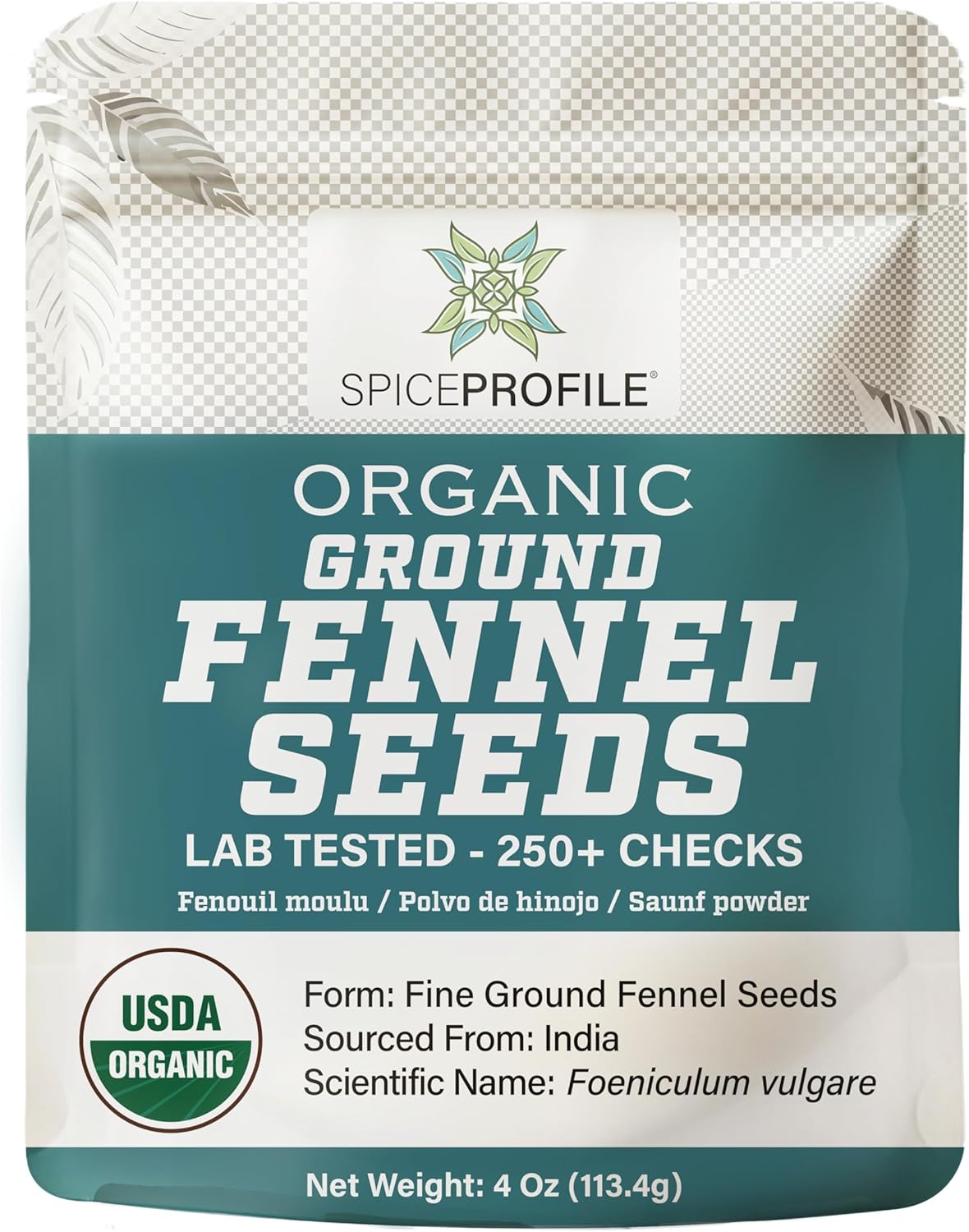 Spice Profile USDA Organic Ground Fennel Seeds, Lab Tested, Resealable 4 oz Pouch, Saunf Powder, Hinojo Molido