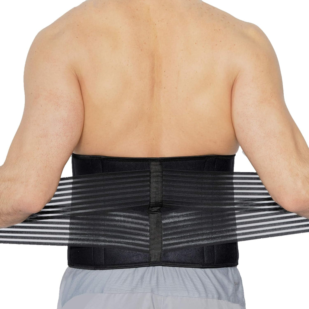 NeoTech Care Neoprene Back Brace for Men or Women - Adjustable & Breathable Lumbar Support Belt for Lower Back Pain (Black, Size L)