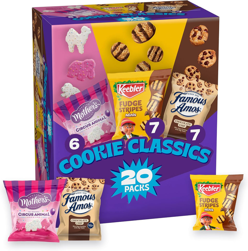 Assorted Cookie Classics Variety Pack - Mother’s Circus, Keebler Fudge Stripes & Famous Amos, 20 Pouch Box, 20 oz