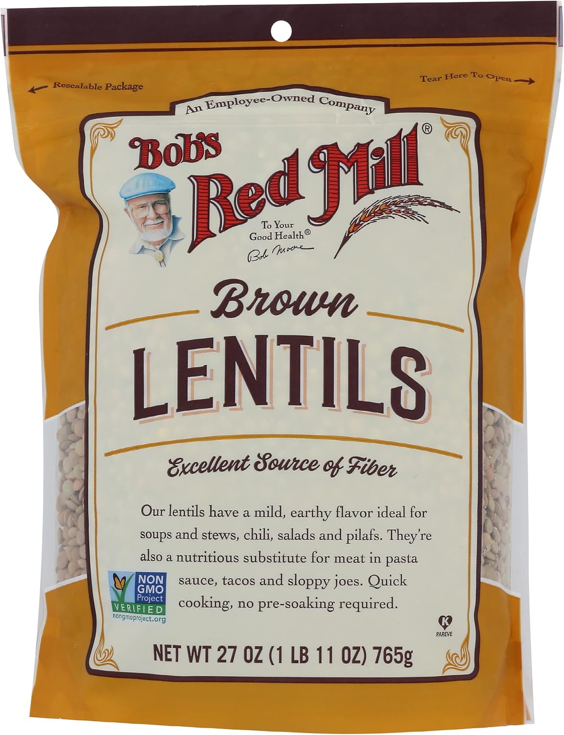 Bob's Red Mill Brown Lentil Beans, Vegan, 27 Ounces (Pack Of 4)