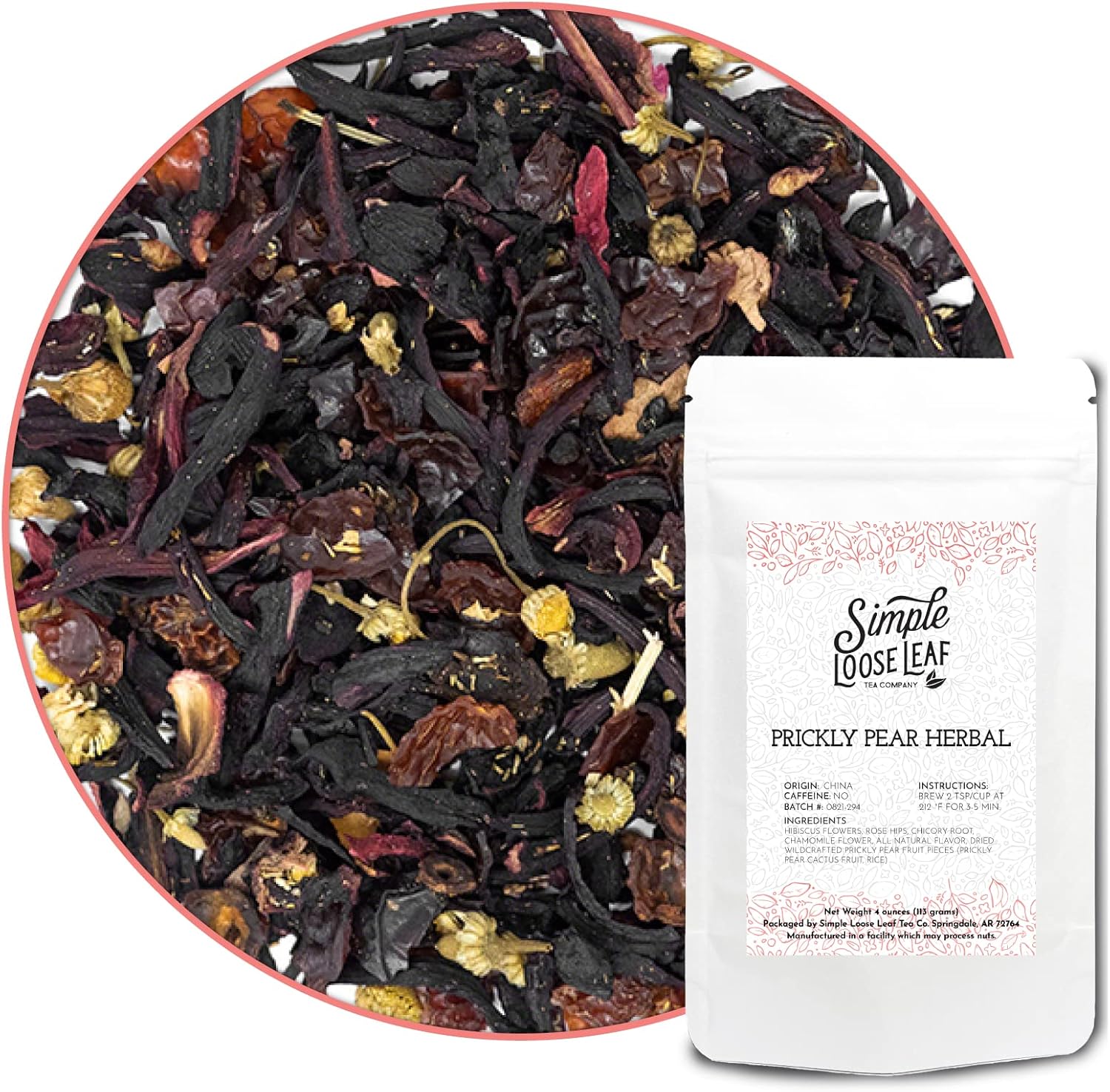 Simple Loose Leaf Prickly Pear Herbal Tea - Caffeine-Free, Organic Loose Leaf Herbal Tea | Sweet & Dry Flavor, All-Natural, Hand Packaged in USA, 4 oz