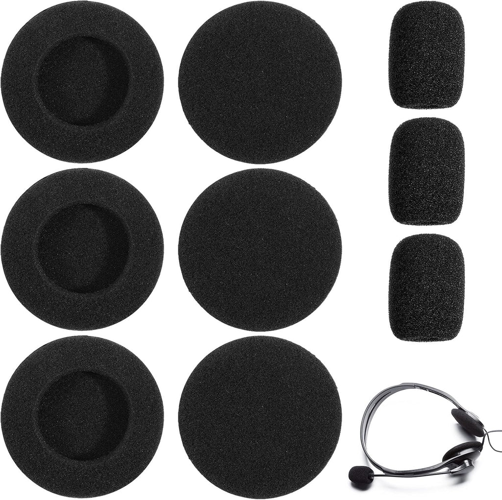 6 Packs Foam Ear Cushions Cover and 3 Pack Foam Mic Cover, 55MM Black Replacement Foams Ear Pud Earpads Sponge for Office Telephone Headsets, Two Way Radio Walkie Talkie