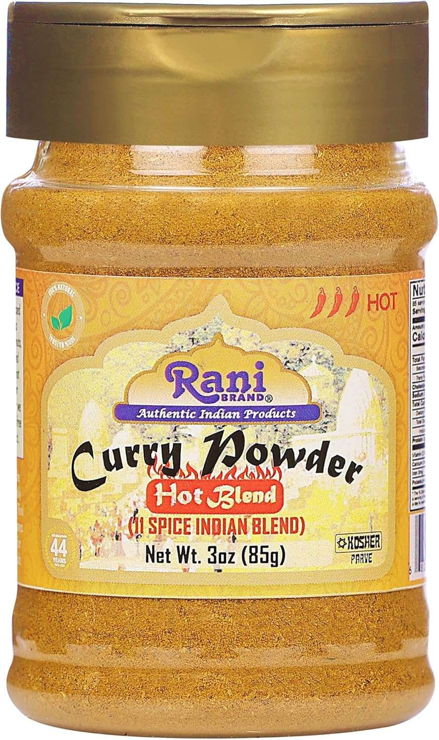 Rani Curry Powder Hot (11-Spice Authentic Indian Blend) 3oz (85g) PET Jar ~ All Natural | Salt-Free | Vegan | No Colors | Gluten Friendly | NON-GMO | Kosher | Indian Origin