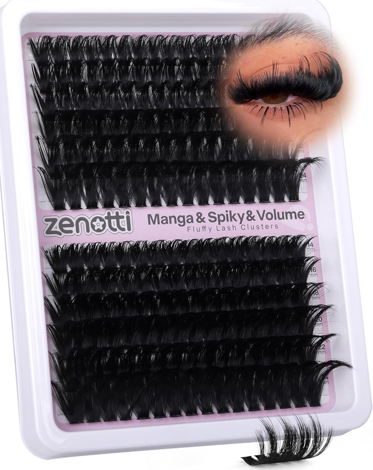 Fluffy Lash Clusters with Spikes 180D+280D Thick Spiky Cluster Eyelash Extensions 14-24MM Long Lash Clusters Wispy Individual Lashes Manga Eyelashes Extension at Home by zenotti