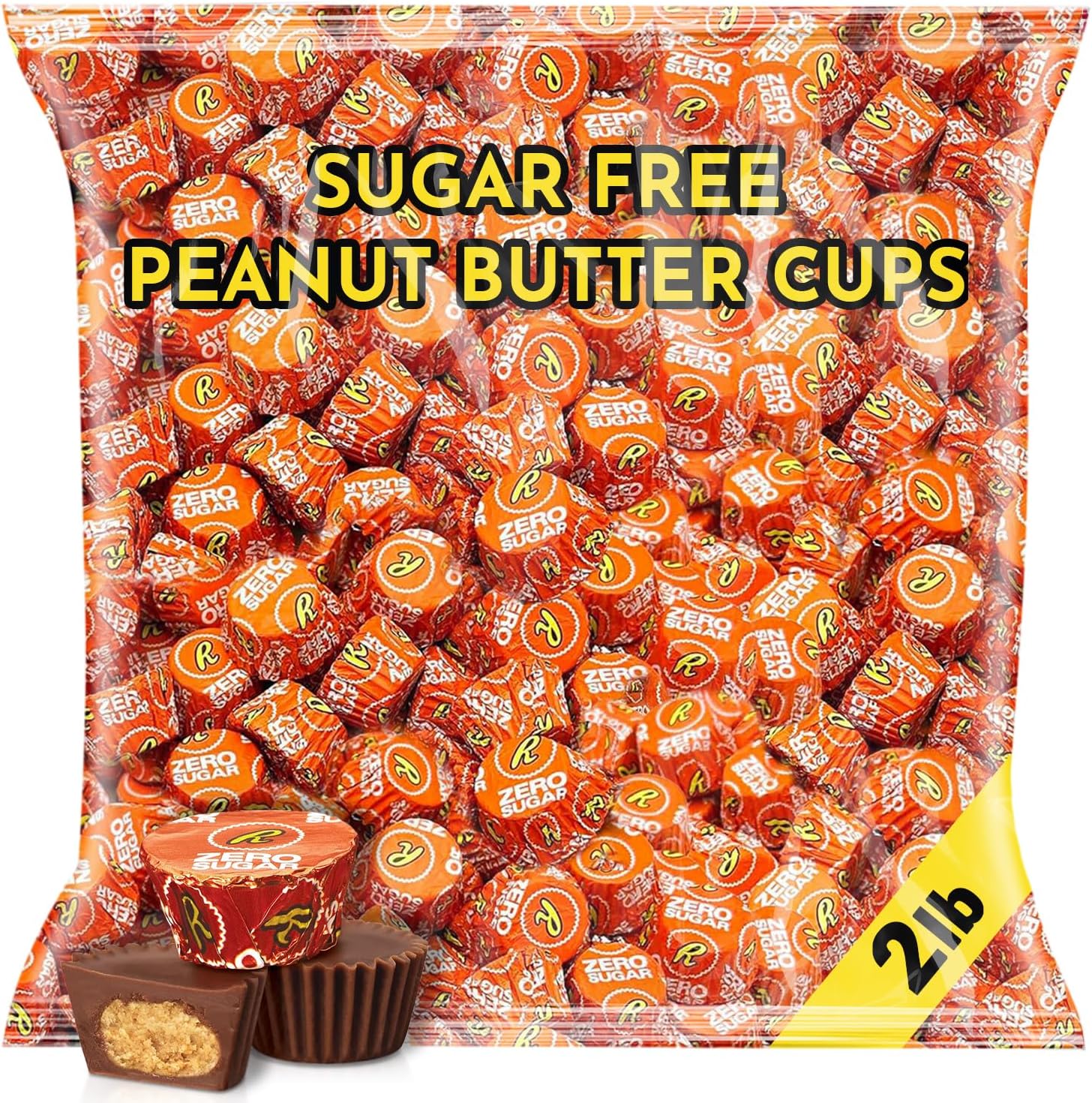 Zero Sugar Milk Chocolate Peanut Butter Cups, 2 Lb Bulk Bag, Approx 110 Individually Wrapped Sugar Free Candy Pieces, Keto Peanut Butter Cups For Coffee Pairing, Holiday Candy Bowls And Everyday Snacking