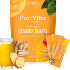 Ginger Shots with Turmeric & Pineapple - Ginger Juice Superfood Powder - Immunity Shots & Wellness Shots for Digestion & Energy Support - 15 Stick Packs - PuriVibe