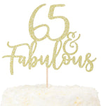 LOVENJOY 65 and Fabulous Birthday Cake Topper Gold Glitter for Happy 65th Birthday Party Decoration
