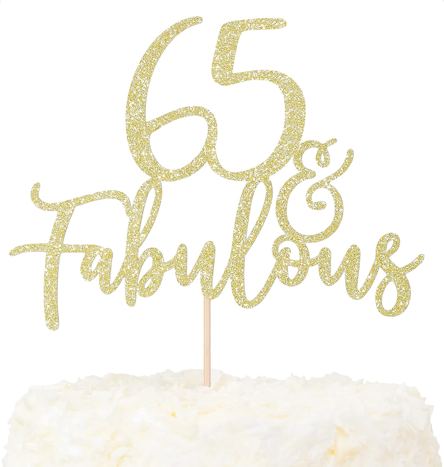 LOVENJOY 65 and Fabulous Birthday Cake Topper Gold Glitter for Happy 65th Birthday Party Decoration