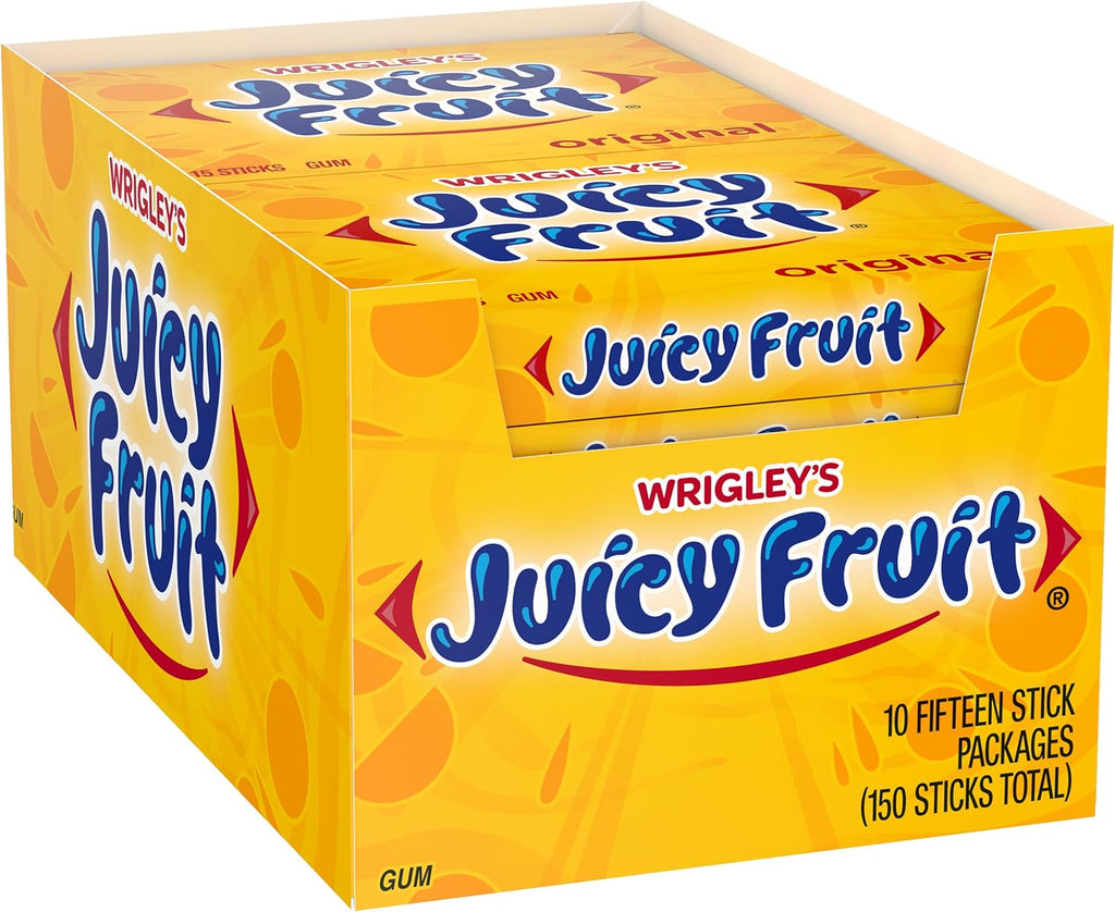 Juicy Fruit Gum Original Bubble Chewing Gum, 15 pieces (10 Pack)