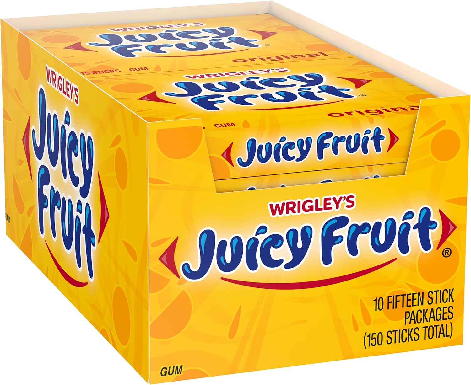 Juicy Fruit Gum Original Bubble Chewing Gum, 15 pieces (10 Pack)
