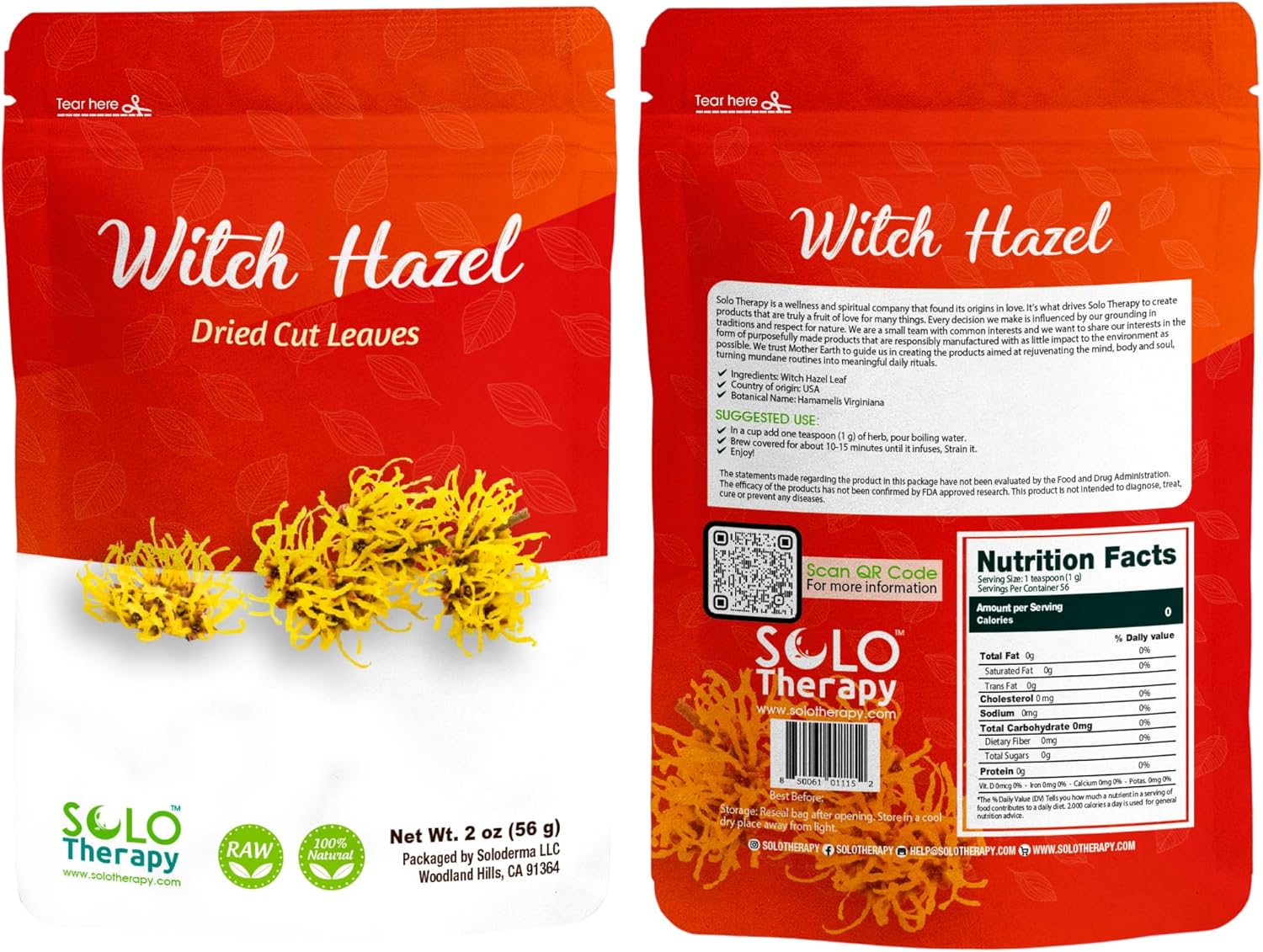Witch Hazel Leaf Herbal Tea - 56 grams - Resealable Bag - Premium Quality (Witch Hazel Leaf)