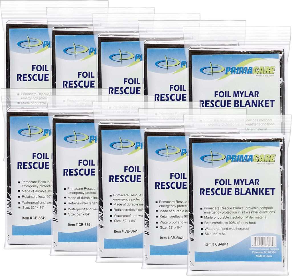 Primacare CB-6841-CS Emergency Foil Mylar Thermal Blanket, 84" Length x 52" Width (Pack of 10)