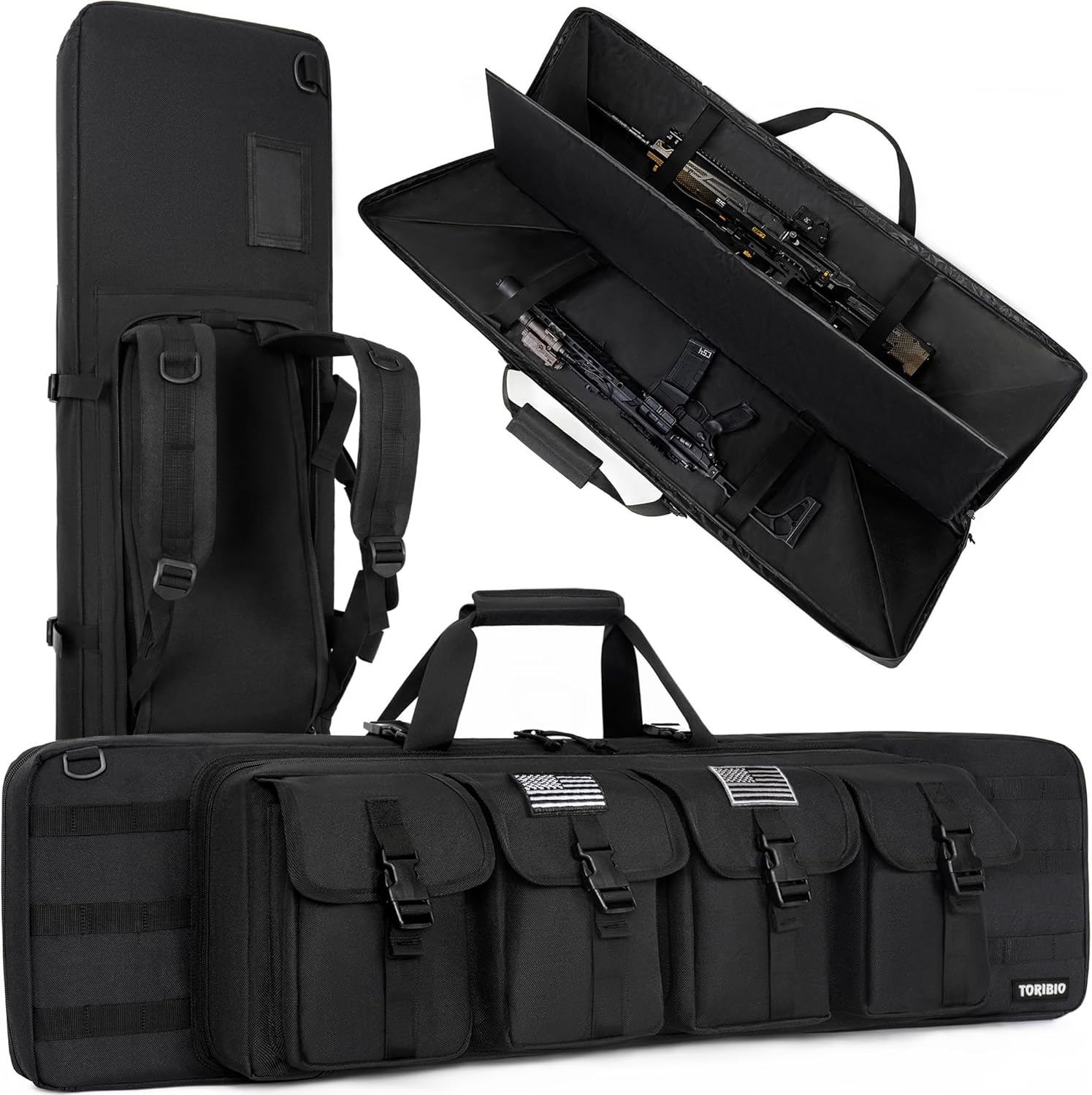 TORIBIO Double Rifle Case Soft Bag 32" 34" 36" 42" 46" 48'' 51“ 55” Gun Case Tactical for Rifle Firearm Storage, Transportation and Hunting Shooting Range, Rifle Backpack